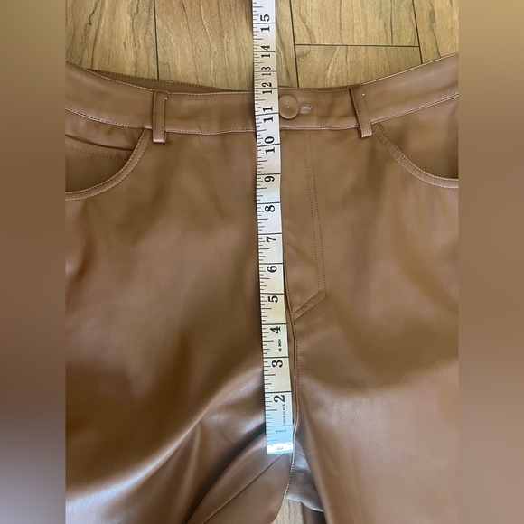 MNG Mango Sz 8 Faux Leather Pleather Pants Trousers Vegan Brown Straight - Picture 8 of 13